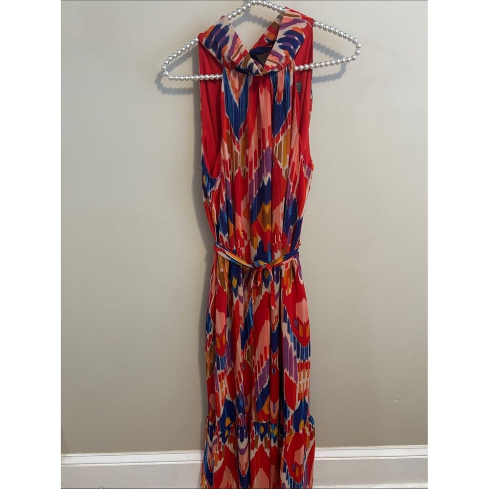Donna Ricco size 10 Vibrant Red Multicolor Sleeveless Maxi Dress